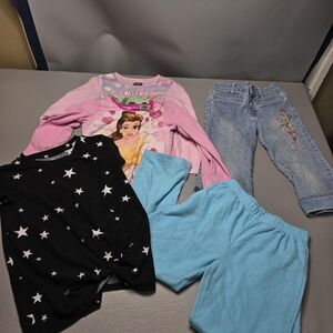 Girls size 6 clothing bundle of 5, pajamas, jeans, tshirt